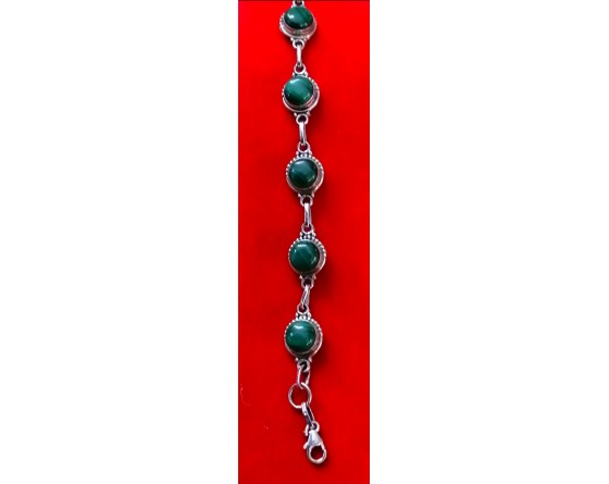 Bracelet ethnique argent et malachites